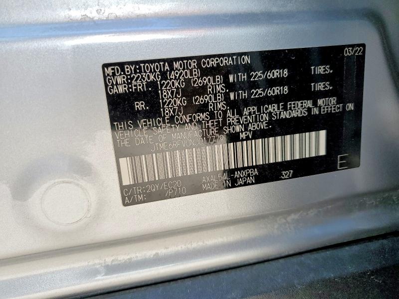 Aukcja sprzedaży 2022 Toyota Rav4, vin: JTME6RFV0NJ017779, numer aukcji: 68168016
