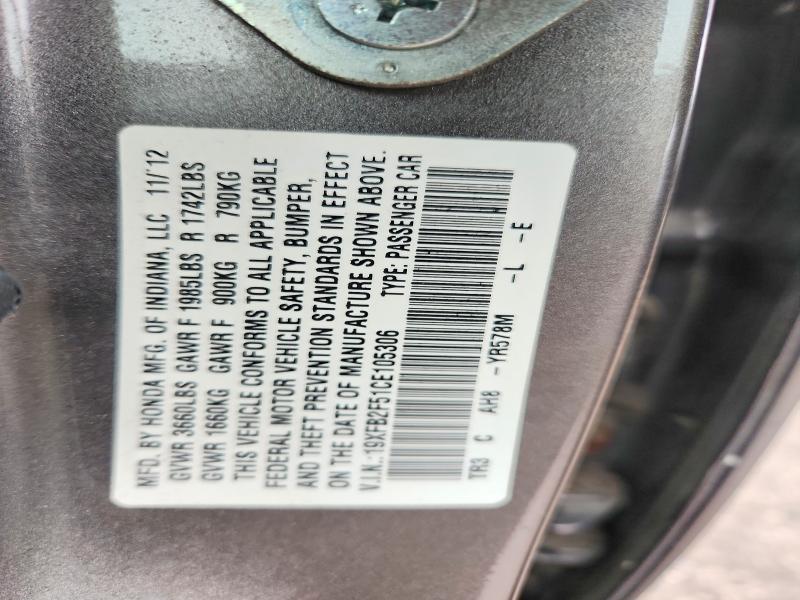 Продаж на аукціоні авто 2012 Honda Civic, vin: 19XFB2F51CE105306, номер лоту: 69062316