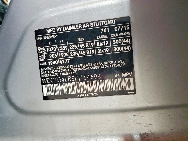 69202386 :رقم المزاد ، WDCTG4EB8FJ164698 vin ، 2015 Mercedes-benz Gla مزاد بيع