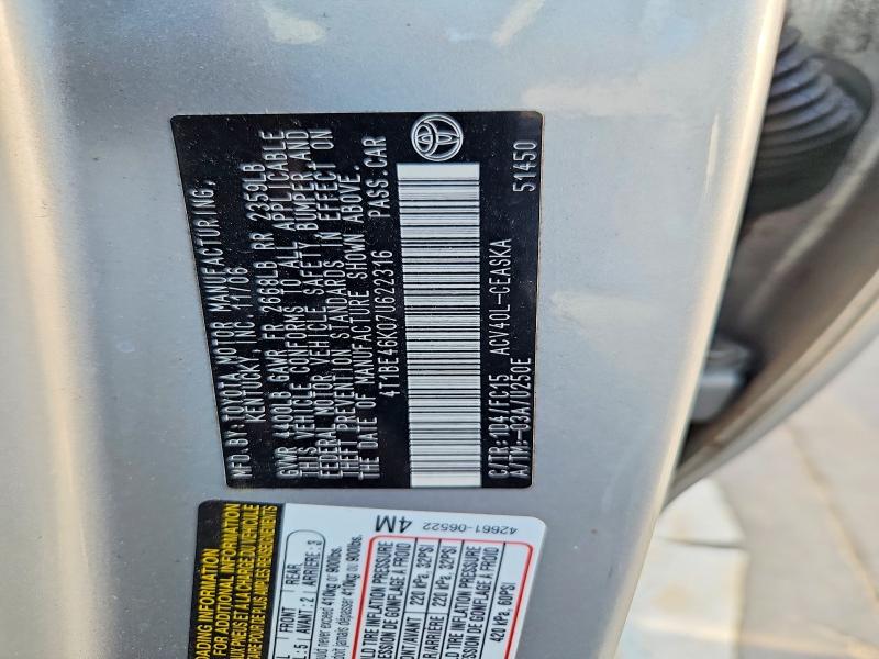 2007 Toyota Camry მანქანა იყიდება აუქციონზე, vin: 4T1BE46K07U622316, აუქციონის ნომერი: 70647736