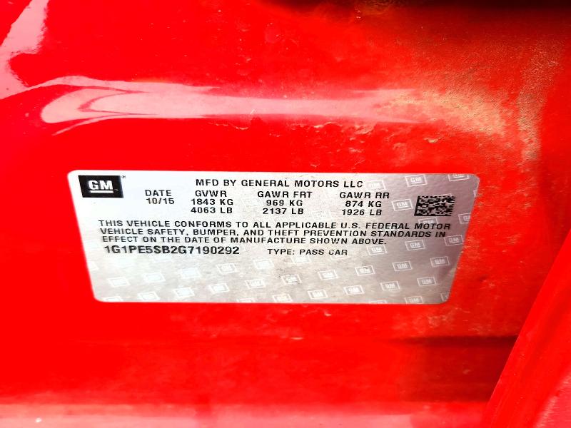 2016 Chevrolet Cruze Limited მანქანა იყიდება აუქციონზე, vin: 1G1PE5SB2G7190292, აუქციონის ნომერი: 69672996