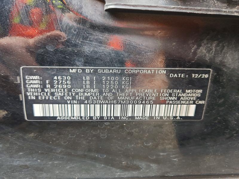 Auction sale of the 2021 Subaru Legacy, vin: 4S3BWAH67M3009465, lot number: 69143636
