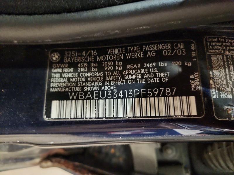 Продажа на аукционе авто 2003 Bmw 325, vin: WBAEU33413PF59787, номер лота: 70308216