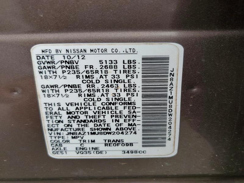 Продажа на аукционе авто 2013 Nissan Murano, vin: JN8AZ1MU8DW204274, номер лота: 68210576