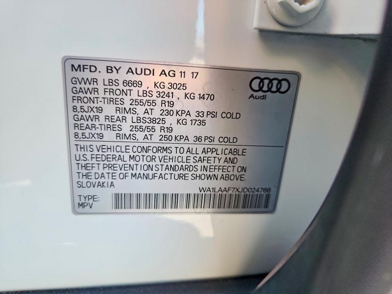67197416 :رقم المزاد ، WA1LAAF7XJD024766 vin ، 2018 Audi Q7 مزاد بيع