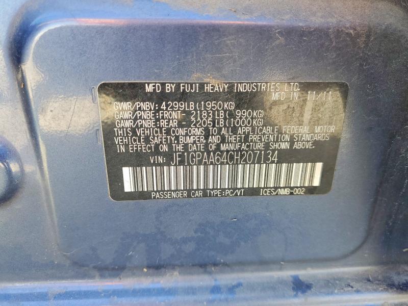 2012 Subaru Impreza მანქანა იყიდება აუქციონზე, vin: JF1GPAA64CH207134, აუქციონის ნომერი: 68588016