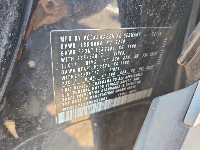 Aukcja sprzedaży 2017 Volkswagen Tiguan, vin: WVGSV7AX3HK020981, numer aukcji: 67883606