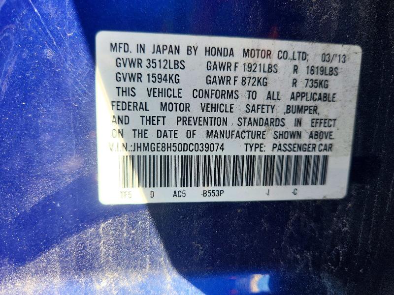Aukcja sprzedaży 2013 Honda Fit, vin: JHMGE8H50DC039074, numer aukcji: 68070696