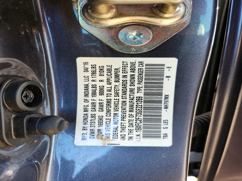 Aukcja sprzedaży 2016 Honda Civic, vin: 19XFC2F73GE221269, numer aukcji: 68133166