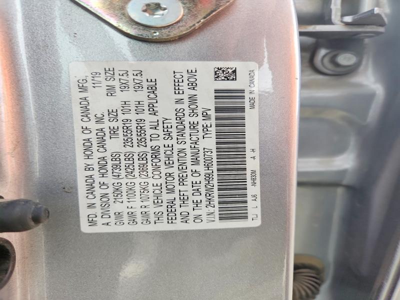 2020 Honda Cr-v მანქანა იყიდება აუქციონზე, vin: 2HKRW2H99LH600737, აუქციონის ნომერი: 67744966