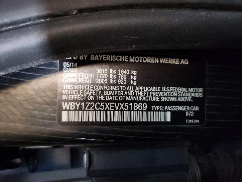 Продаж на аукціоні авто 2014 Bmw I3, vin: WBY1Z2C5XEVX51869, номер лоту: 69818446
