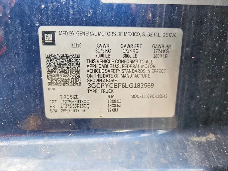 Продажа на аукционе авто 2020 Chevrolet Silverado, vin: 3GCPYCEF6LG183569, номер лота: 68418376