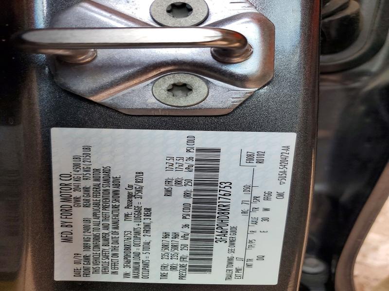 2019 Ford Fusion მანქანა იყიდება აუქციონზე, vin: 3FA6P0HD8KR176753, აუქციონის ნომერი: 68432546
