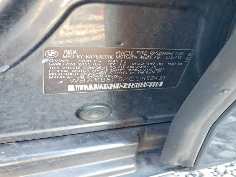 Aukcja sprzedaży 2012 Bmw 750, vin: WBAKB8C5XCC852431, numer aukcji: 69212346