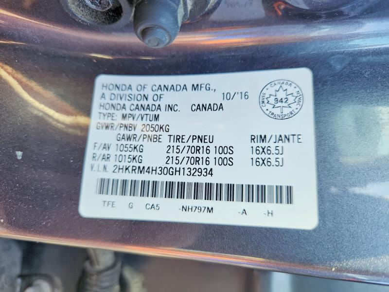 67724046 :رقم المزاد ، 2HKRM4H30GH132934 vin ، 2016 Honda Cr-v مزاد بيع