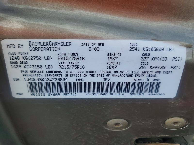 Aukcja sprzedaży 2003 Jeep Liberty, vin: 1J4GL48K43W723834, numer aukcji: 67722706