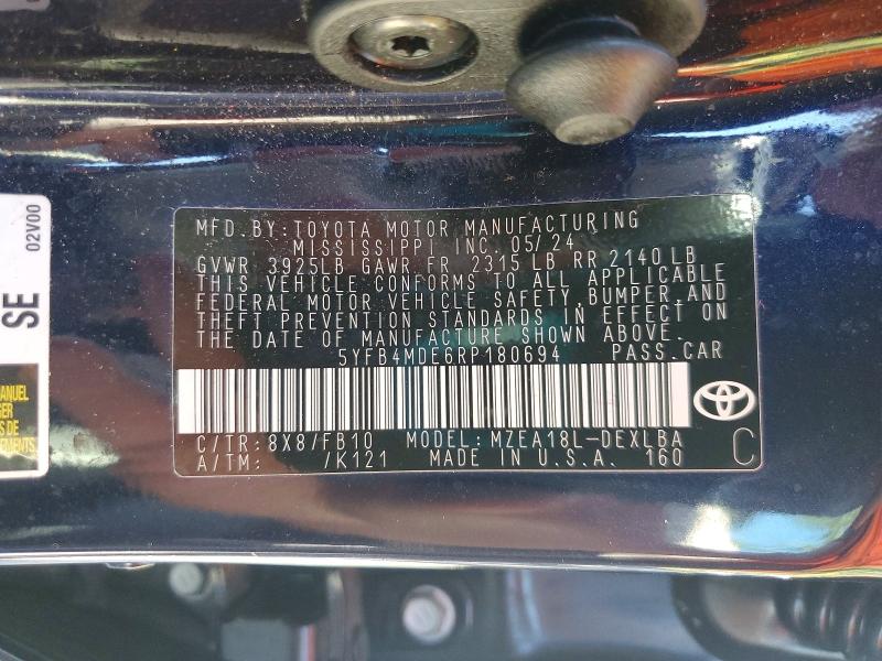 Aukcja sprzedaży 2024 Toyota Corolla, vin: 5YFB4MDE6RP180694, numer aukcji: 68822576