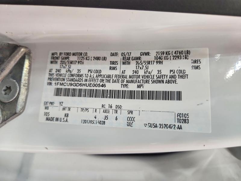 Aukcja sprzedaży 2017 Ford Escape, vin: 1FMCU9GD6HUE00546, numer aukcji: 68619126