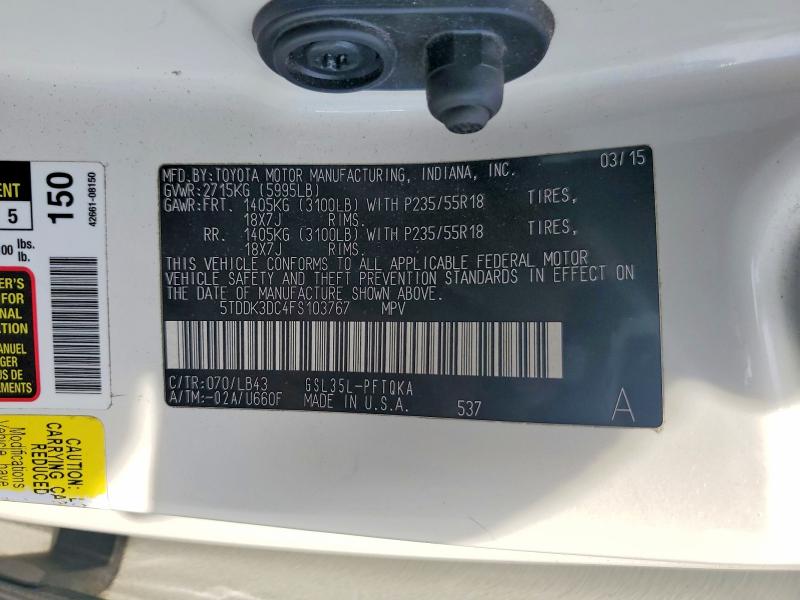 Продаж на аукціоні авто 2015 Toyota Sienna, vin: 5TDDK3DC4FS103767, номер лоту: 68080836