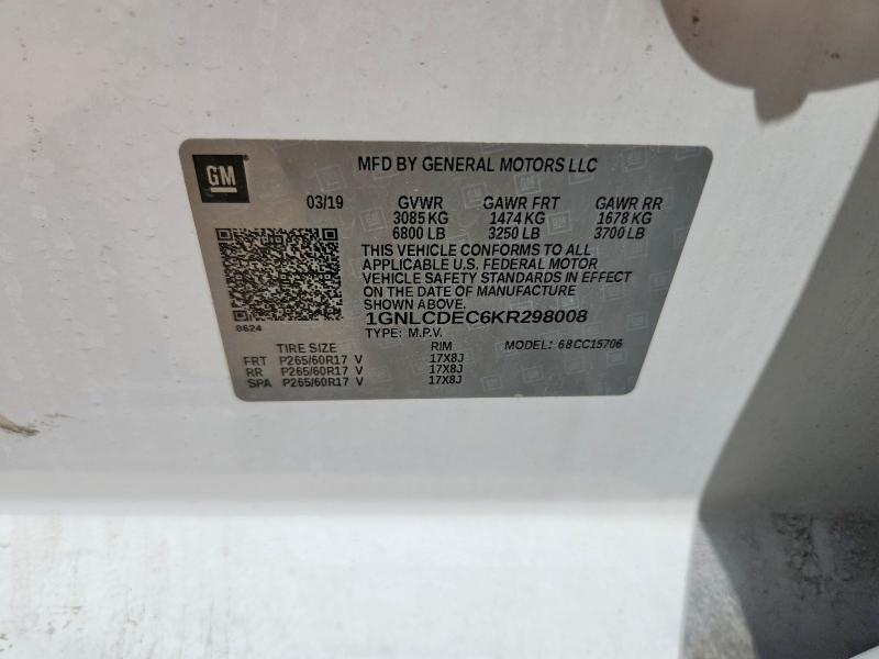 Auction sale of the 2019 Chevrolet Tahoe, vin: 1GNLCDEC6KR298008, lot number: 69854386