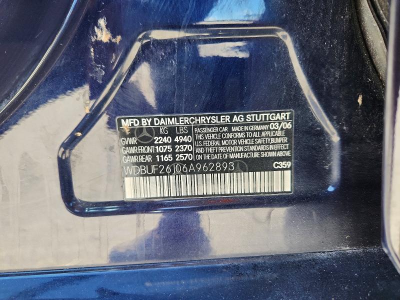 71198596 :رقم المزاد ، WDBUF26J06A962893 vin ، 2006 Mercedes-benz E مزاد بيع