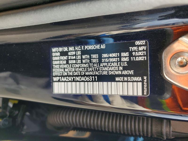 Продаж на аукціоні авто 2022 Porsche Cayenne, vin: WP1AA2AY1NDA06311, номер лоту: 69194016
