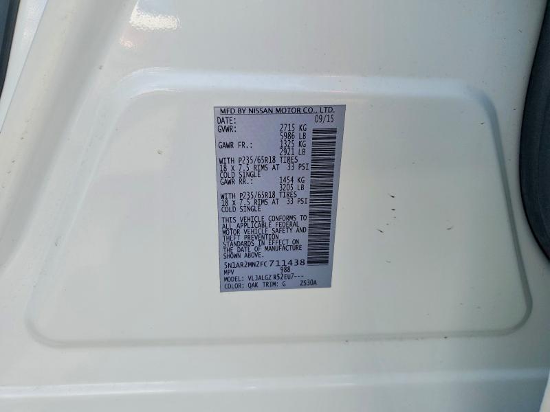 Продаж на аукціоні авто 2015 Nissan Pathfinder, vin: 5N1AR2MN2FC711438, номер лоту: 67896506