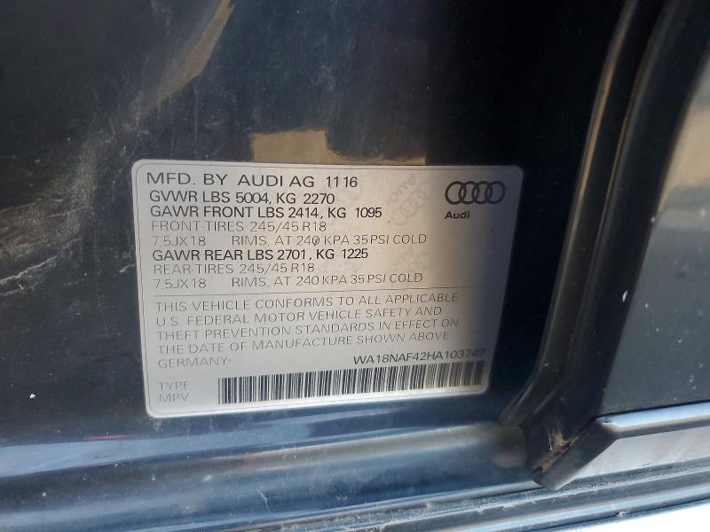 Aukcja sprzedaży 2017 Audi A4 Allroad, vin: WA18NAF42HA103747, numer aukcji: 71014206