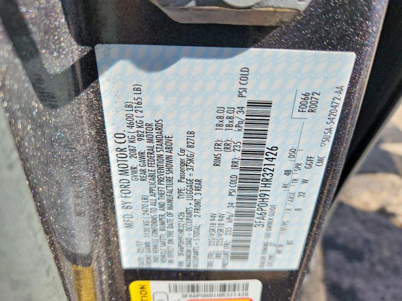 2017 Ford Fusion მანქანა იყიდება აუქციონზე, vin: 3FA6P0H91HR321426, აუქციონის ნომერი: 70731016