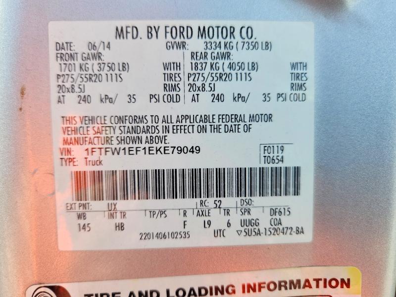 68366306 :رقم المزاد ، 1FTFW1EF1EKE79049 vin ، 2014 Ford F150 مزاد بيع