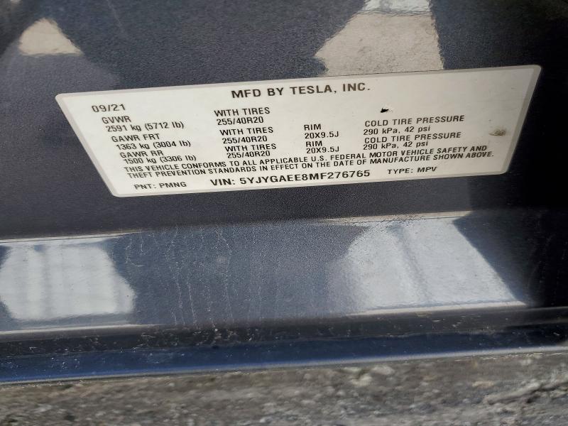 69159586 :رقم المزاد ، 5YJYGAEE8MF276765 vin ، 2021 Tesla Model Y مزاد بيع
