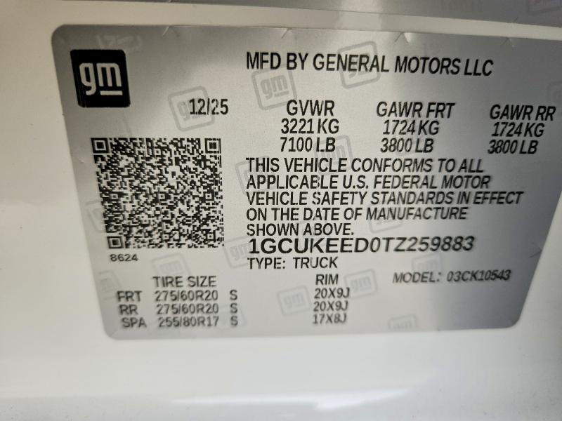 67216966 :رقم المزاد ، 1GCUKEED0TZ259883 vin ، 2026 Chevrolet Silverado مزاد بيع