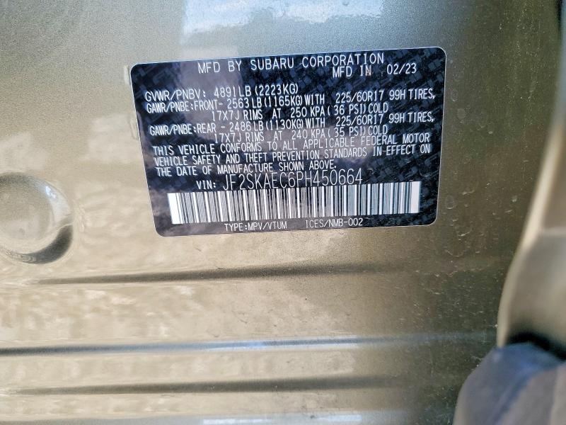 Продаж на аукціоні авто 2023 Subaru Forester, vin: JF2SKAEC6PH450664, номер лоту: 67219126