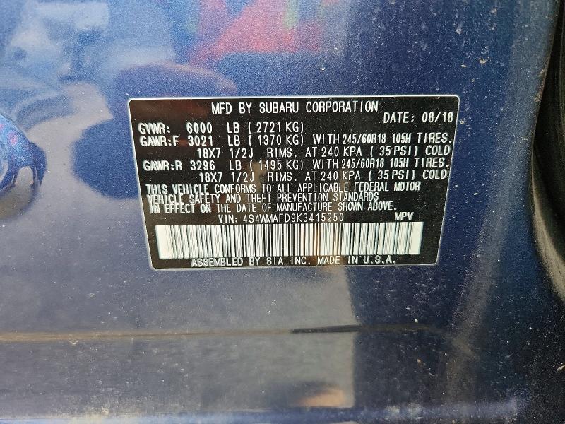 Aukcja sprzedaży 2019 Subaru Ascent, vin: 4S4WMAFD9K3415250, numer aukcji: 68166556