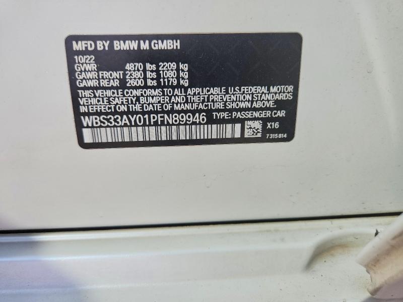 Продаж на аукціоні авто 2023 Bmw M3, vin: WBS33AY01PFN89946, номер лоту: 70151576