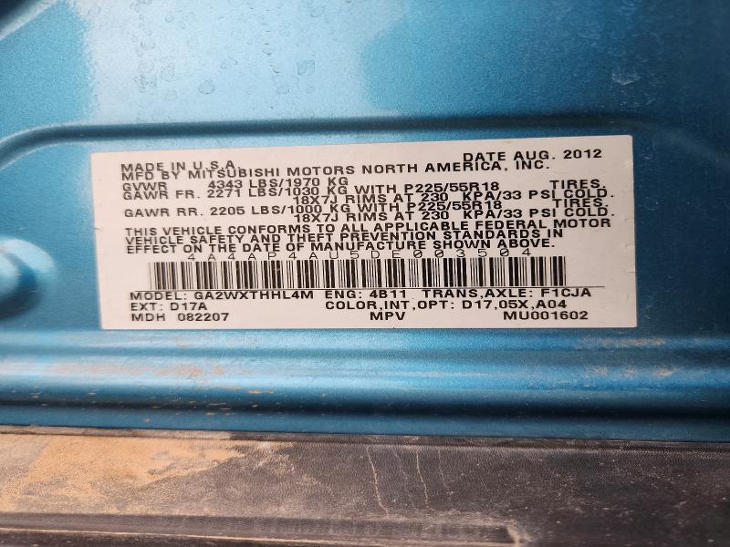 2013 Mitsubishi Outlander Sport მანქანა იყიდება აუქციონზე, vin: 4A4AP4AU5DE003504, აუქციონის ნომერი: 68389896