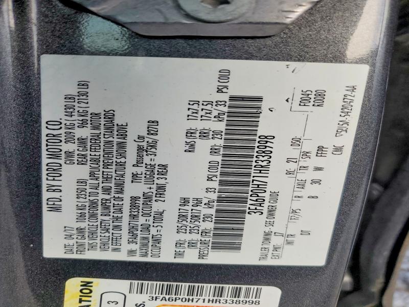Aukcja sprzedaży 2017 Ford Fusion, vin: 3FA6P0H71HR338998, numer aukcji: 67808836