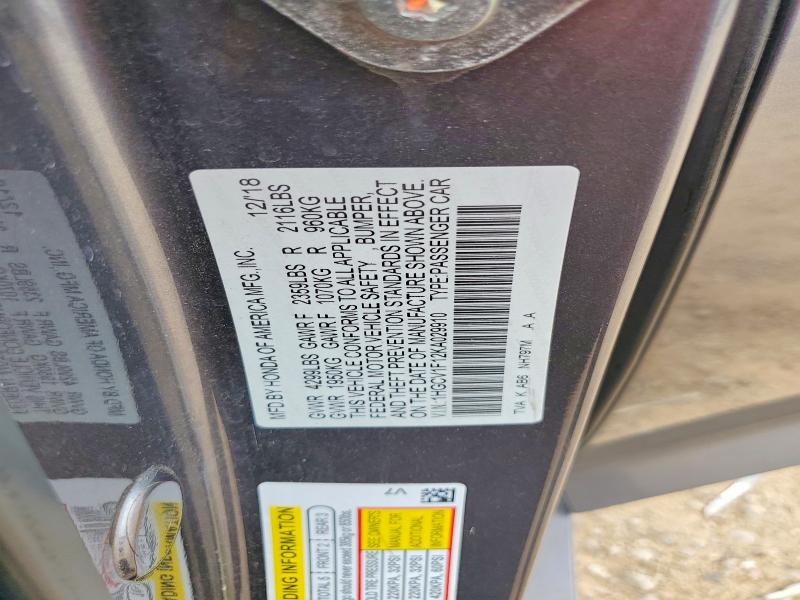 Aukcja sprzedaży 2019 Honda Accord, vin: 1HGCV1F12KA029910, numer aukcji: 67080326