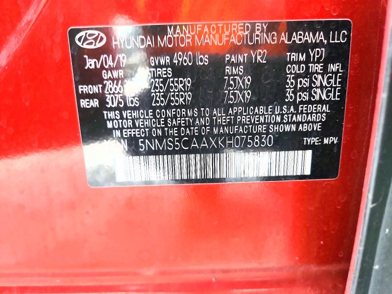 69118976 :رقم المزاد ، 5NMS5CAAXKH075830 vin ، 2019 Hyundai Santa Fe مزاد بيع