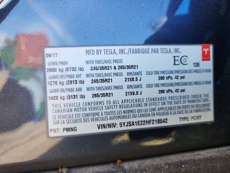 Продажа на аукционе авто 2017 Tesla Model S, vin: 5YJSA1E22HF218542, номер лота: 68140636