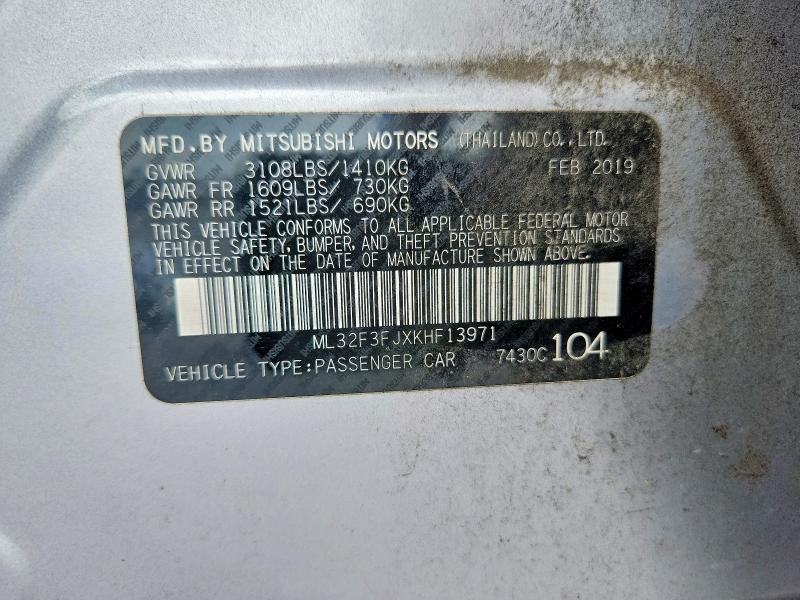 Aukcja sprzedaży 2019 Mitsubishi Mirage, vin: ML32F3FJXKHF13971, numer aukcji: 70181646