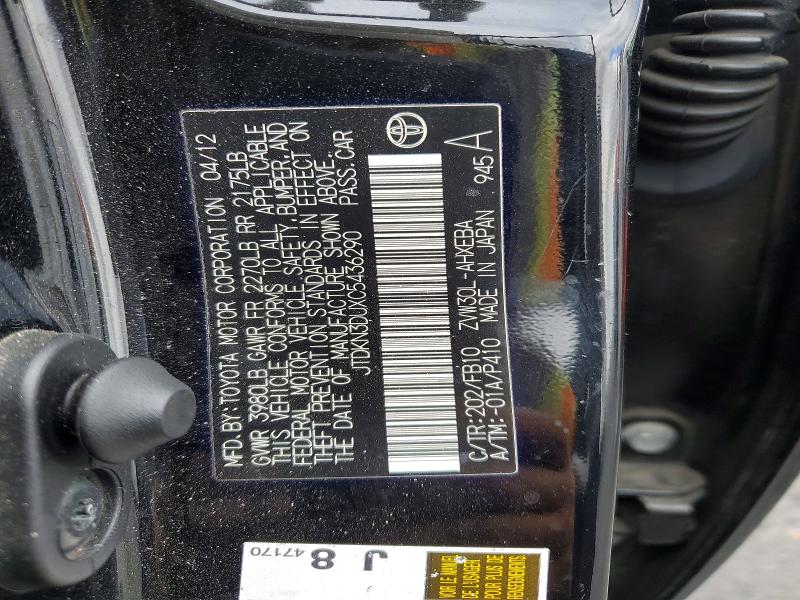 67544306 :رقم المزاد ، JTDKN3DUXC5436290 vin ، 2012 Toyota Prius مزاد بيع