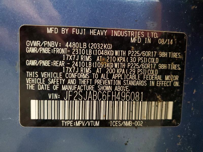 Продажа на аукционе авто 2015 Subaru Forester, vin: JF2SJABC6FH496081, номер лота: 67458326