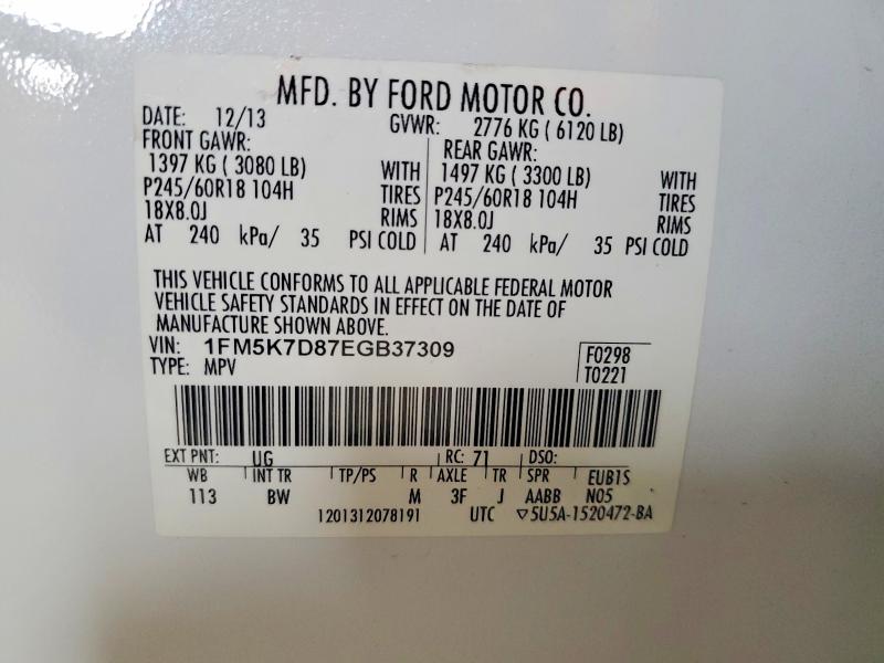 Продаж на аукціоні авто 2014 Ford Explorer, vin: 1FM5K7D87EGB37309, номер лоту: 69524286