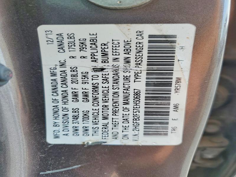 Продажа на аукционе авто 2014 Honda Civic, vin: 2HGFB2F57EH506867, номер лота: 67245186