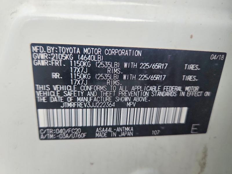 Aukcja sprzedaży 2018 Toyota Rav4, vin: JTMRFREV3JJ222364, numer aukcji: 68028636