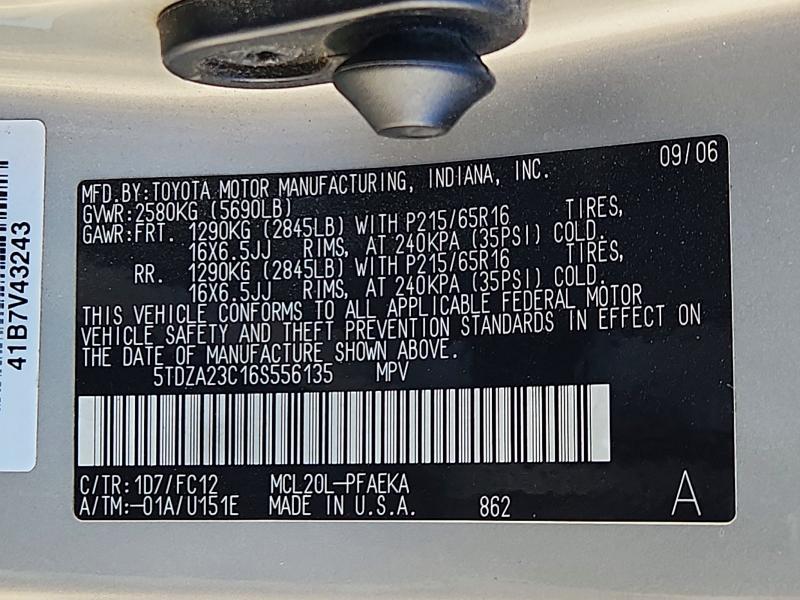 Aukcja sprzedaży 2006 Toyota Sienna, vin: 5TDZA23C16S556135, numer aukcji: 68449106