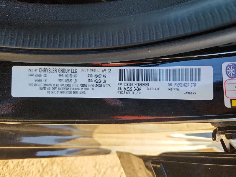 Продажа на аукционе авто 2012 Dodge Avenger, vin: 1C3CDZEG4CN269688, номер лота: 68250466