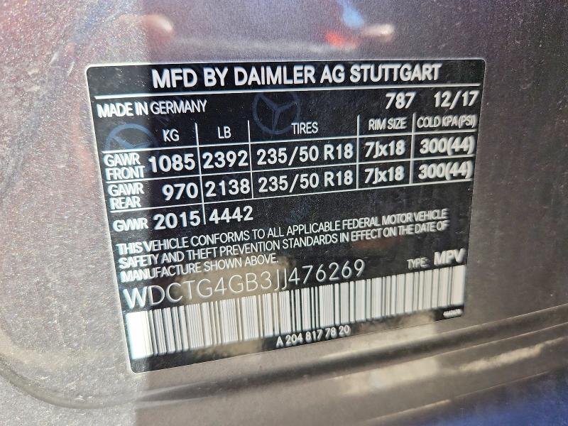 Auction sale of the 2018 Mercedes-benz Gla, vin: WDCTG4GB3JJ476269, lot number: 68497066