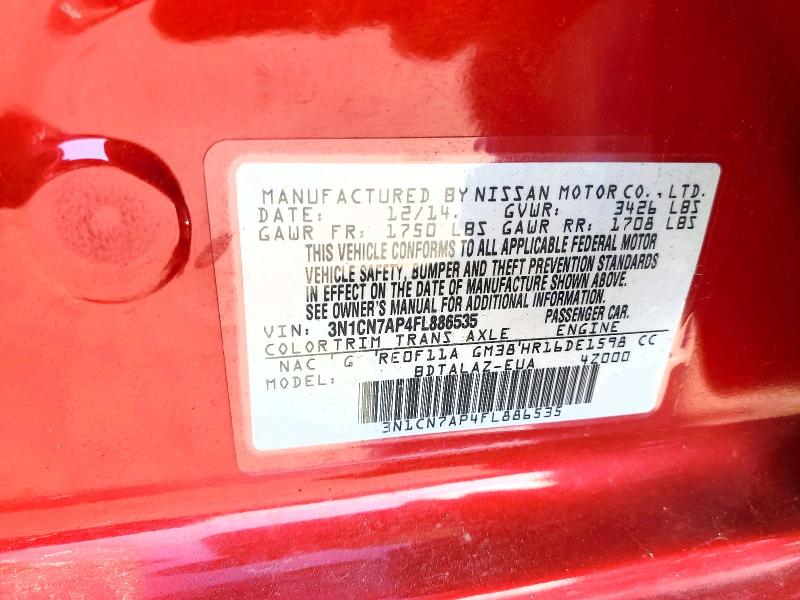 Aukcja sprzedaży 2015 Nissan Versa, vin: 3N1CN7AP4FL886535, numer aukcji: 70355576